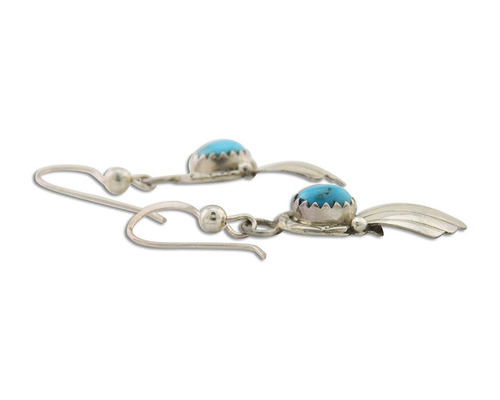 Navajo Earrings 925 Silver Blue Turquoise Artist Signed Kee Tsosie C.80's