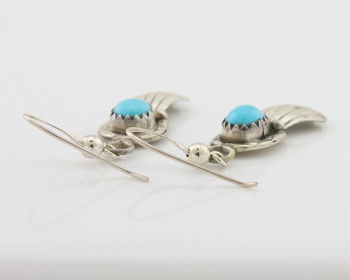 Navajo Earrings 925 Silver Blue Turquoise Artist Signed Kee Tsosie C.80's