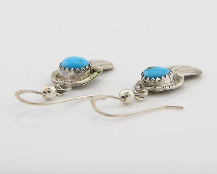 Navajo Earrings 925 Silver Blue Turquoise Artist Signed Kee Tsosie C.80's