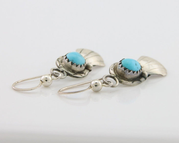 Navajo Earrings 925 Silver Blue Turquoise Artist Signed Kee Tsosie C.80's