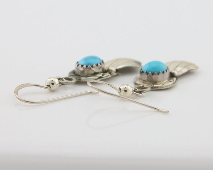 Navajo Earrings 925 Silver Blue Turquoise Artist Signed Kee Tsosie C.80's