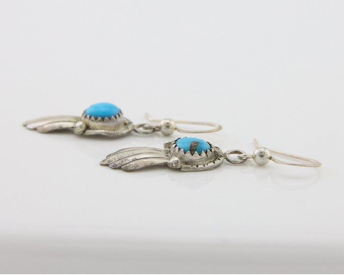 Navajo Earrings 925 Silver Blue Turquoise Artist Signed Kee Tsosie C.80's