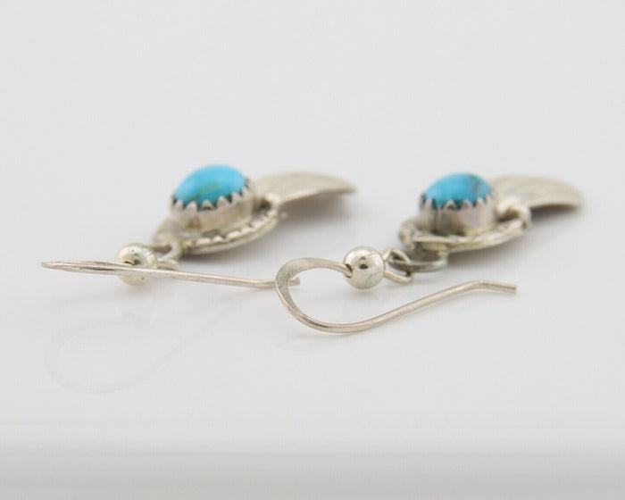 Navajo Earrings 925 Silver Blue Turquoise Artist Signed Kee Tsosie C.80's