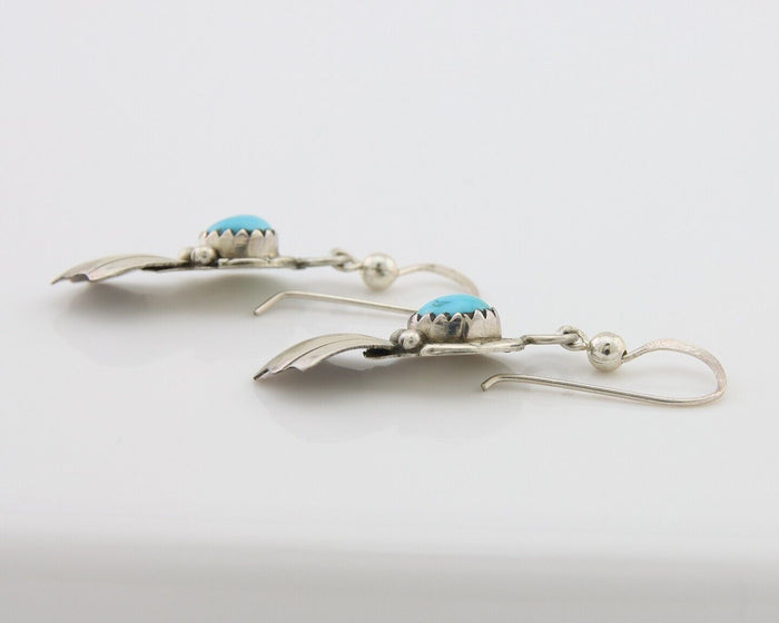 Navajo Earrings 925 Silver Blue Turquoise Artist Signed Kee Tsosie C.80's