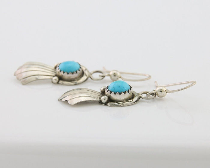 Navajo Earrings 925 Silver Blue Turquoise Artist Signed Kee Tsosie C.80's