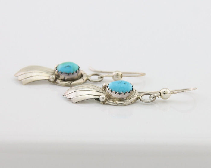 Navajo Earrings 925 Silver Blue Turquoise Artist Signed Kee Tsosie C.80's