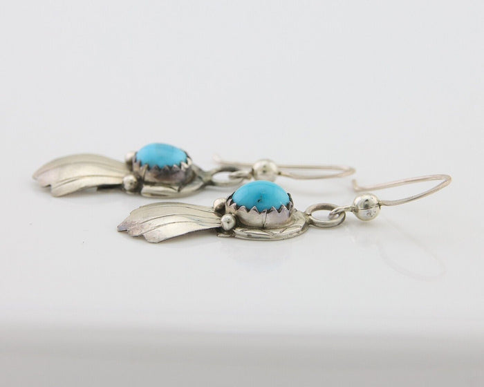 Navajo Earrings 925 Silver Blue Turquoise Artist Signed Kee Tsosie C.80's