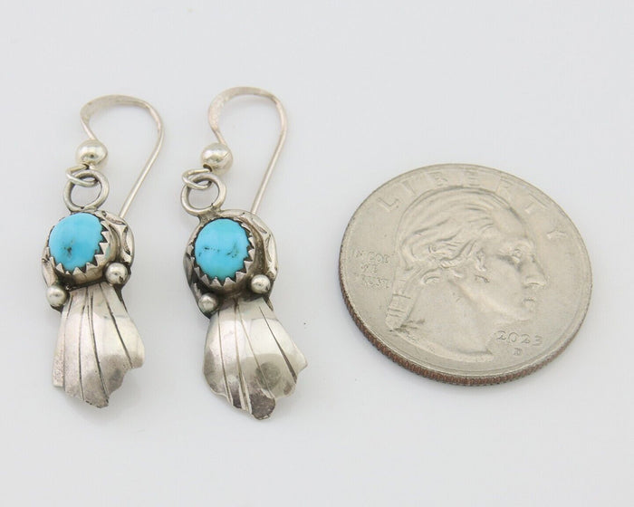Navajo Earrings 925 Silver Blue Turquoise Artist Signed Kee Tsosie C.80's