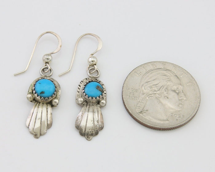Navajo Earrings 925 Silver Blue Turquoise Artist Signed Kee Tsosie C.80's