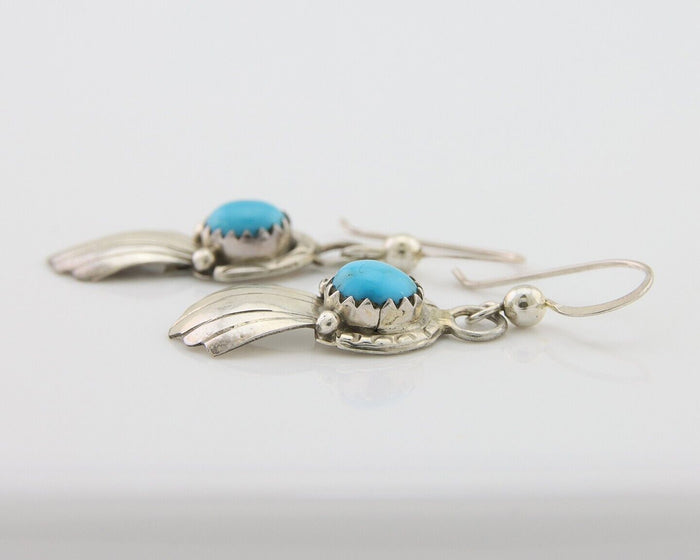 Navajo Earrings 925 Silver Blue Turquoise Artist Signed Kee Tsosie C.80's