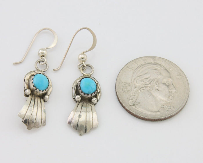 Navajo Earrings 925 Silver Blue Turquoise Artist Signed Kee Tsosie C.80's
