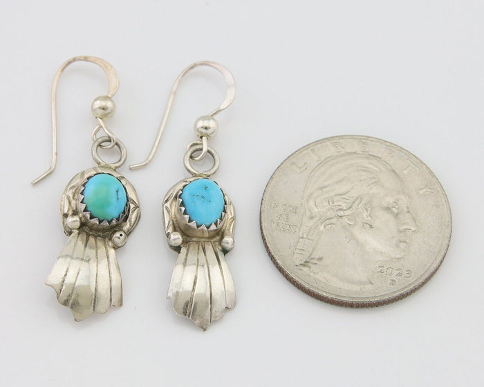 Navajo Earrings 925 Silver Blue Turquoise Artist Signed Kee Tsosie C.80's