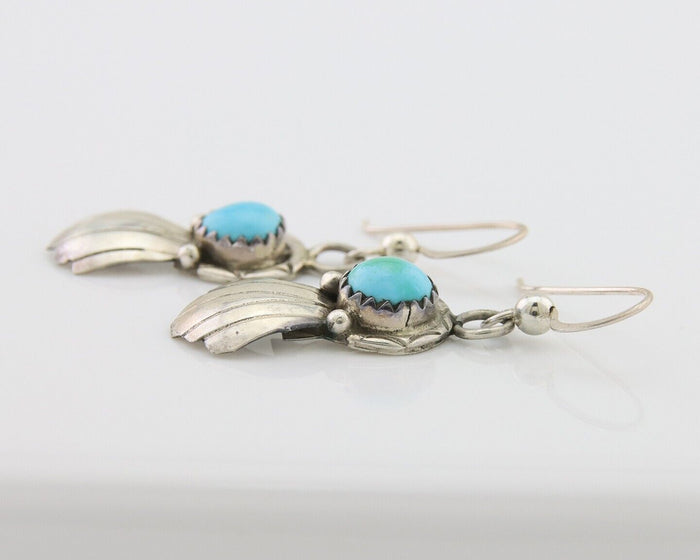 Navajo Earrings 925 Silver Blue Turquoise Artist Signed Kee Tsosie C.80's