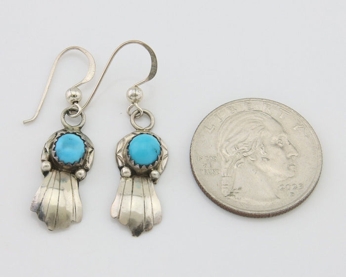 Navajo Earrings 925 Silver Blue Turquoise Artist Signed Kee Tsosie C.80's