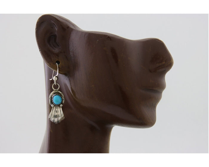 Navajo Earrings 925 Silver Blue Turquoise Artist Signed Kee Tsosie C.80's