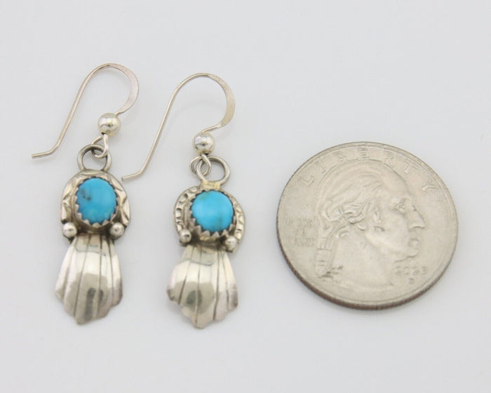 Navajo Earrings 925 Silver Blue Turquoise Artist Signed Kee Tsosie C.80's