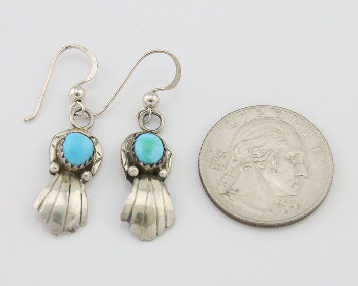 Navajo Earrings 925 Silver Blue Turquoise Artist Signed Kee Tsosie C.80's
