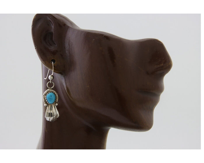 Navajo Earrings 925 Silver Blue Turquoise Artist Signed Kee Tsosie C.80's