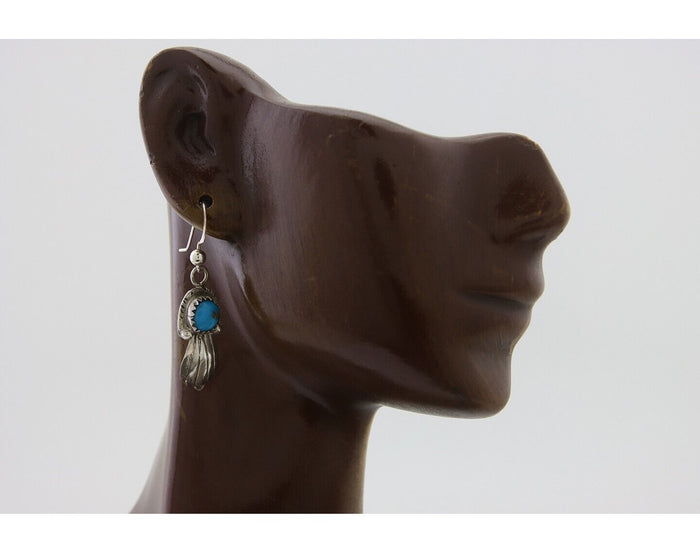 Navajo Earrings 925 Silver Blue Turquoise Artist Signed Kee Tsosie C.80's