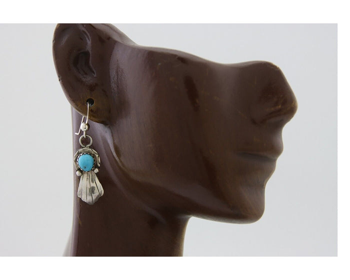 Navajo Earrings 925 Silver Blue Turquoise Artist Signed Kee Tsosie C.80's