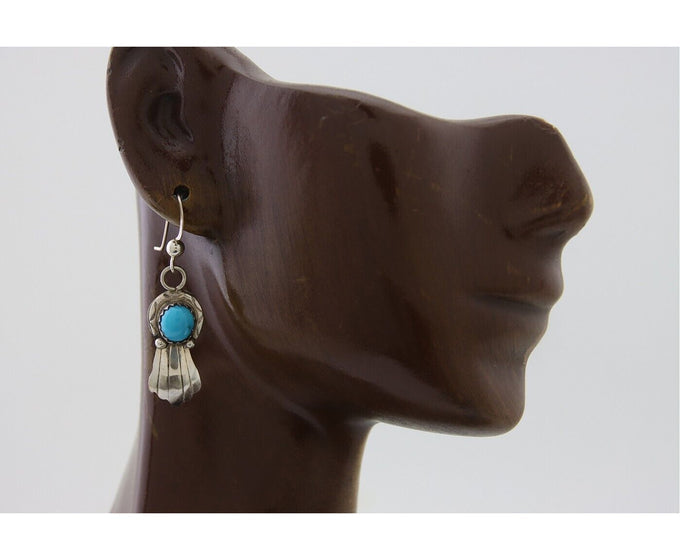 Navajo Earrings 925 Silver Blue Turquoise Artist Signed Kee Tsosie C.80's