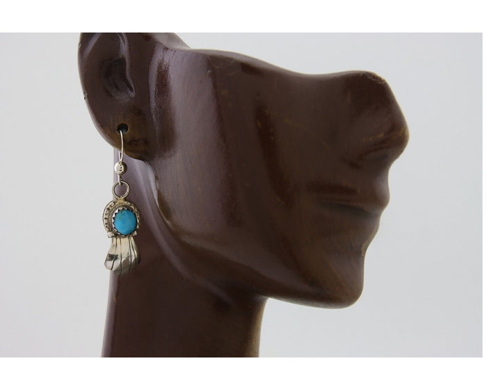 Navajo Earrings 925 Silver Blue Turquoise Artist Signed Kee Tsosie C.80's