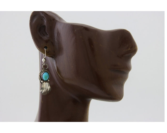 Navajo Earrings 925 Silver Blue Turquoise Artist Signed Kee Tsosie C.80's