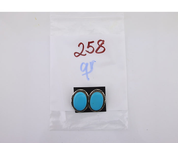 Navajo Earrings 925 Silver Blue Turquoise Artist Signed TALHAT C.80's