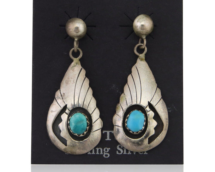 Navajo Earrings 925 Silver Blue Turquoise Native American Artist C.80's