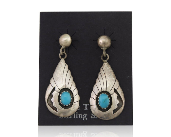 Navajo Earrings 925 Silver Blue Turquoise Native American Artist C.80's