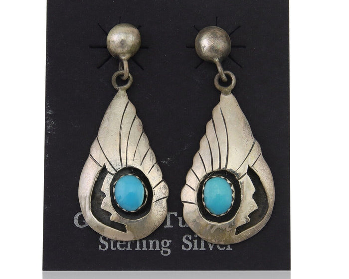 Navajo Earrings 925 Silver Blue Turquoise Native American Artist C.80's