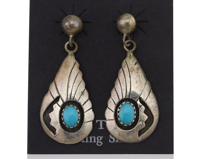 Navajo Earrings 925 Silver Blue Turquoise Native American Artist C.80's