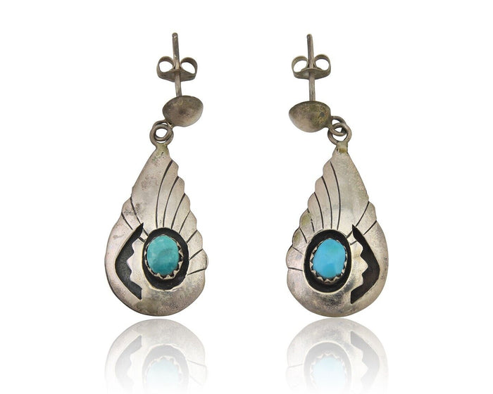 Navajo Earrings 925 Silver Blue Turquoise Native American Artist C.80's
