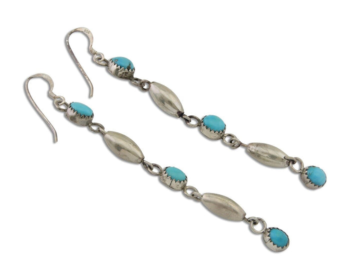 Navajo Earrings 925 Silver Blue Turquoise Native American Artist C.80's