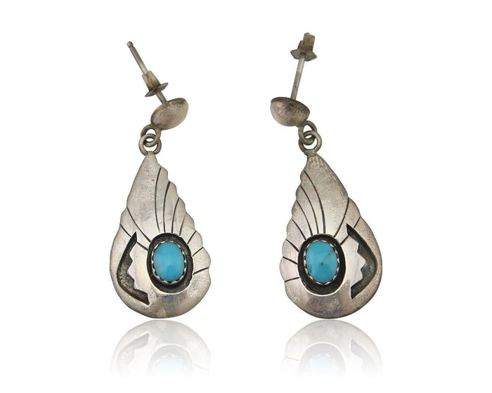 Navajo Earrings 925 Silver Blue Turquoise Native American Artist C.80's