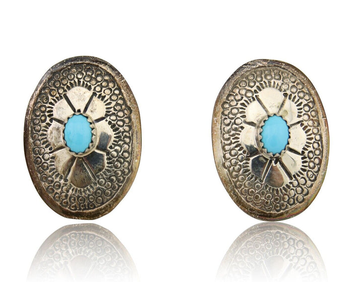 Navajo Earrings 925 Silver Blue Turquoise Native American Artist C.80's
