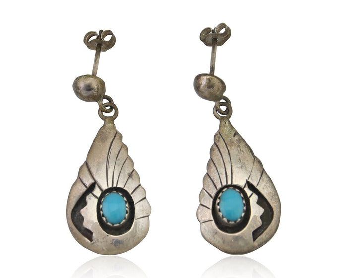 Navajo Earrings 925 Silver Blue Turquoise Native American Artist C.80's