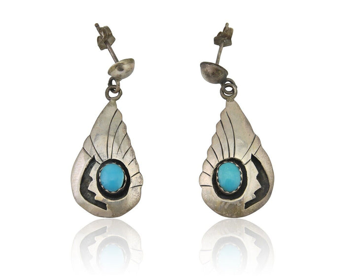 Navajo Earrings 925 Silver Blue Turquoise Native American Artist C.80's