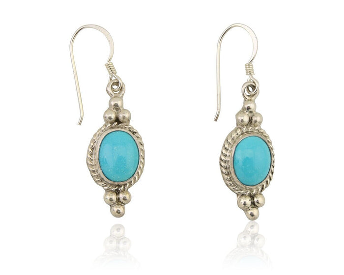 Navajo Earrings 925 Silver Blue Turquoise Native American Artist C.80's