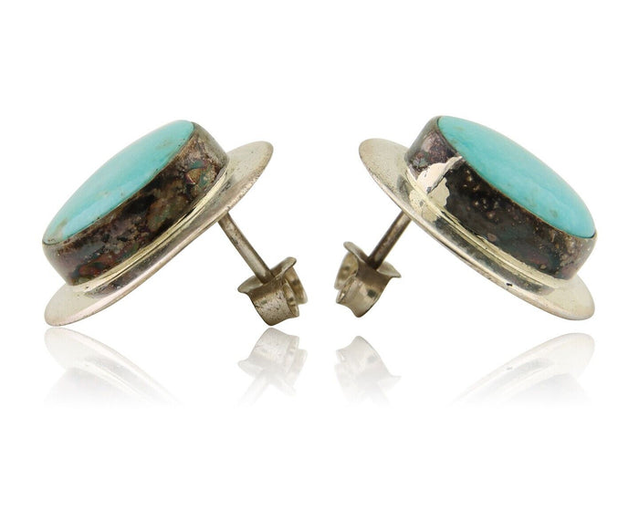 Navajo Earrings 925 Silver Blue Turquoise Native American Artist C.80's