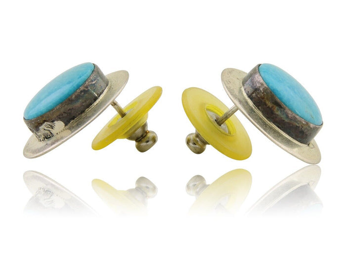 Navajo Earrings 925 Silver Blue Turquoise Native American Artist C.80's