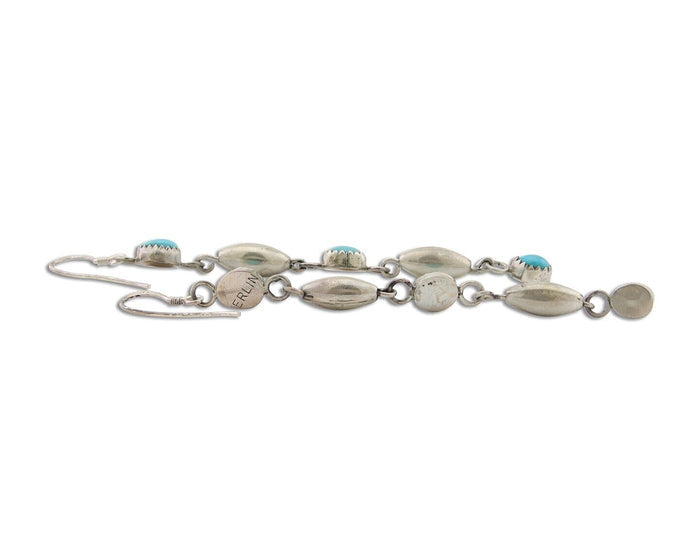 Navajo Earrings 925 Silver Blue Turquoise Native American Artist C.80's