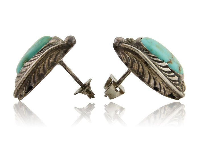 Navajo Earrings 925 Silver Blue Turquoise Native American Artist C.80's