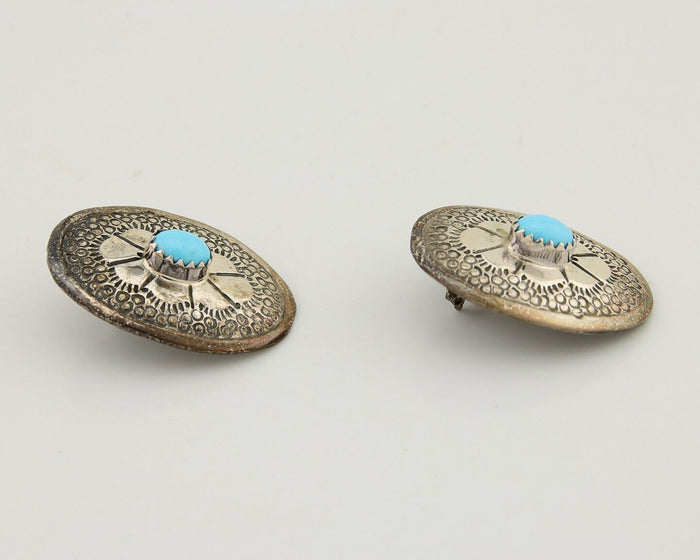 Navajo Earrings 925 Silver Blue Turquoise Native American Artist C.80's
