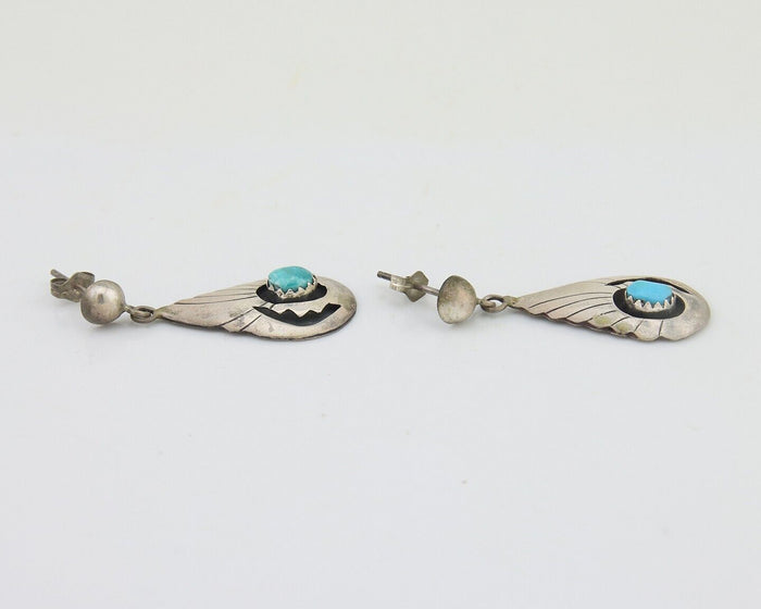 Navajo Earrings 925 Silver Blue Turquoise Native American Artist C.80's