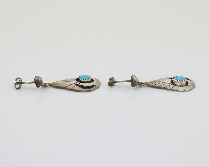 Navajo Earrings 925 Silver Blue Turquoise Native American Artist C.80's