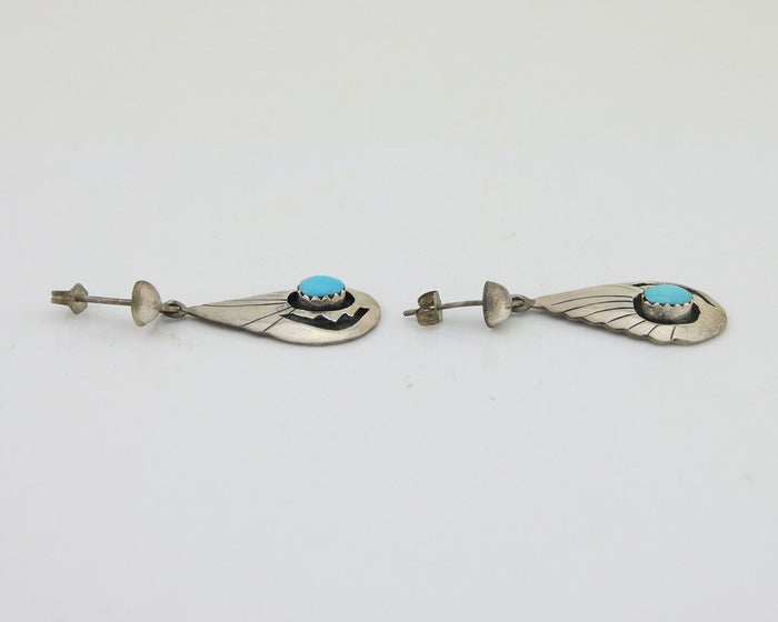 Navajo Earrings 925 Silver Blue Turquoise Native American Artist C.80's