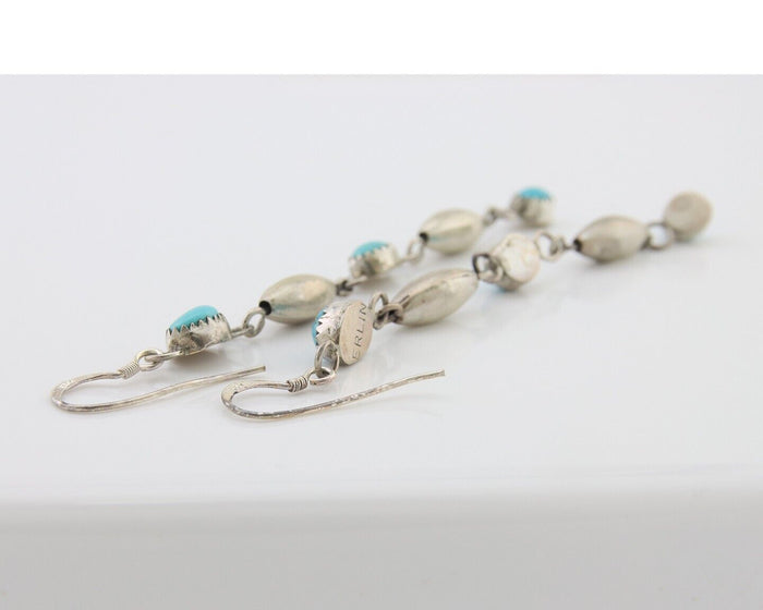Navajo Earrings 925 Silver Blue Turquoise Native American Artist C.80's