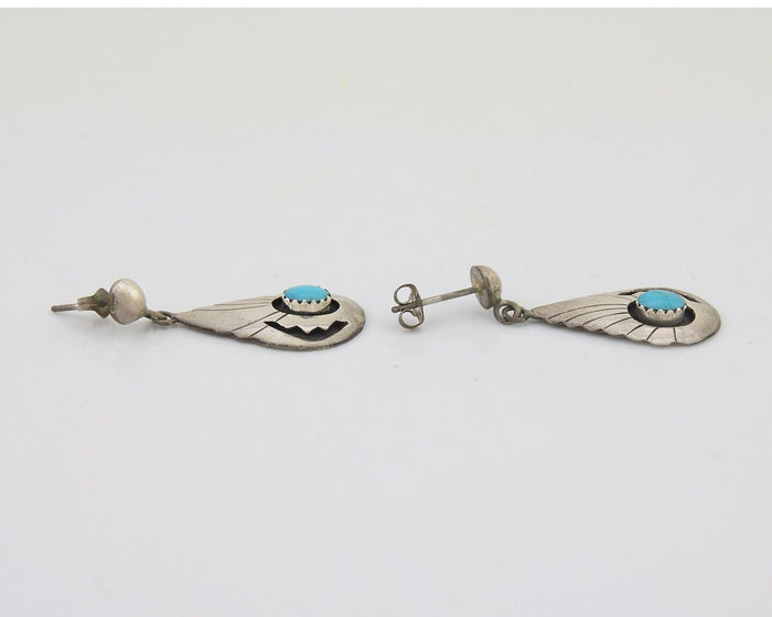 Navajo Earrings 925 Silver Blue Turquoise Native American Artist C.80's