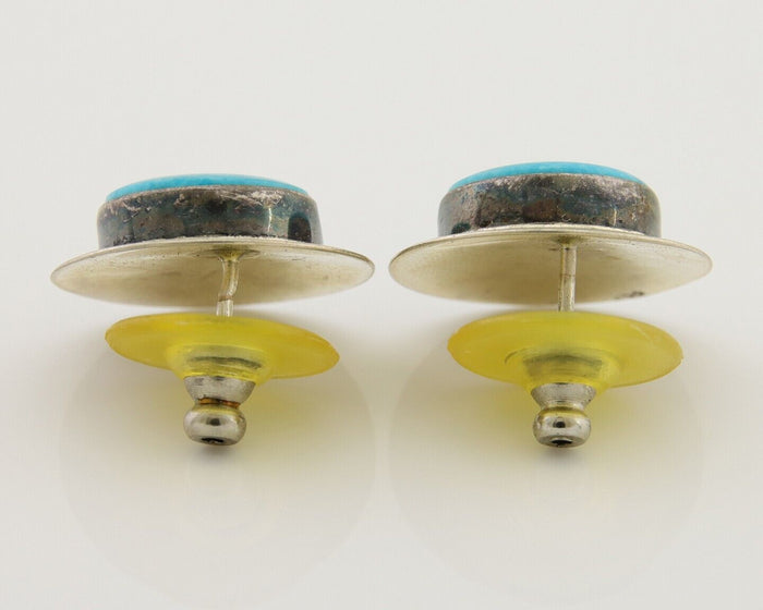 Navajo Earrings 925 Silver Blue Turquoise Native American Artist C.80's